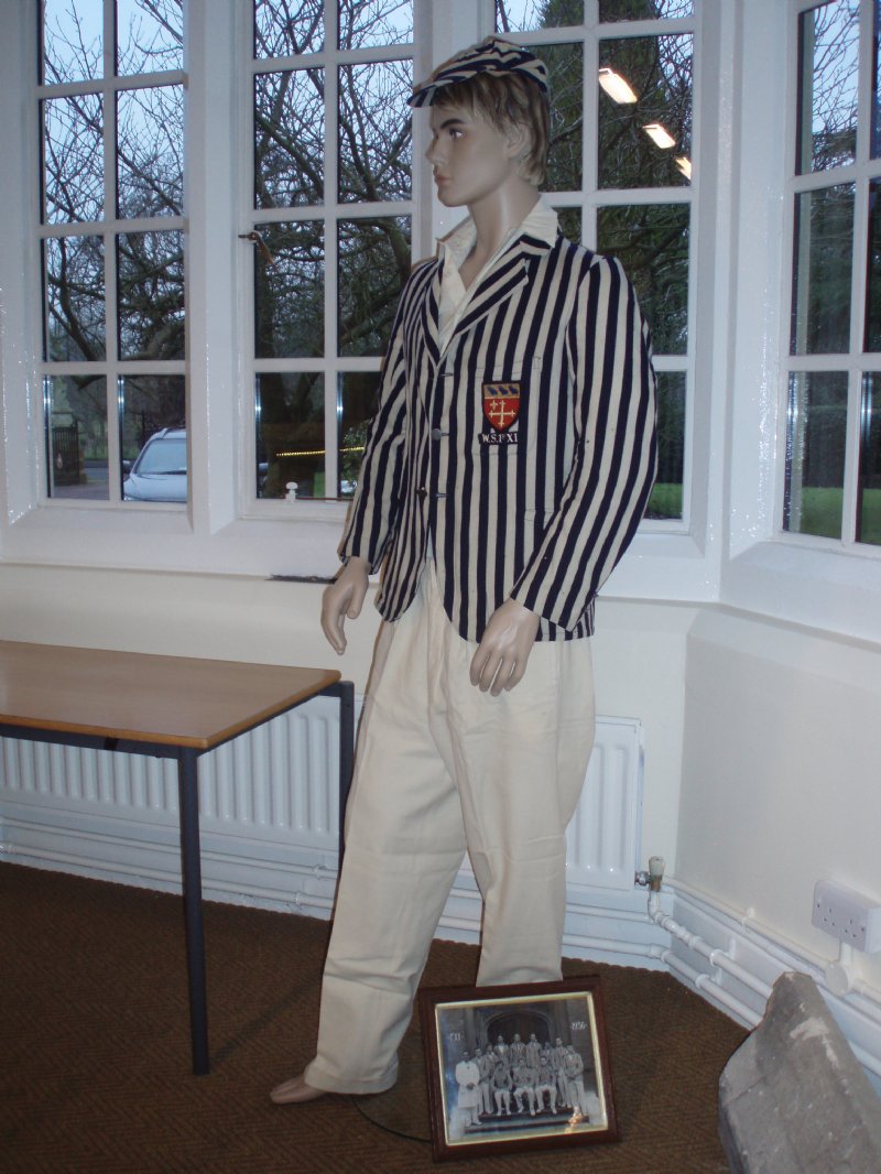 Mr Fox's cricket kit from 1937 on display in the school museum.